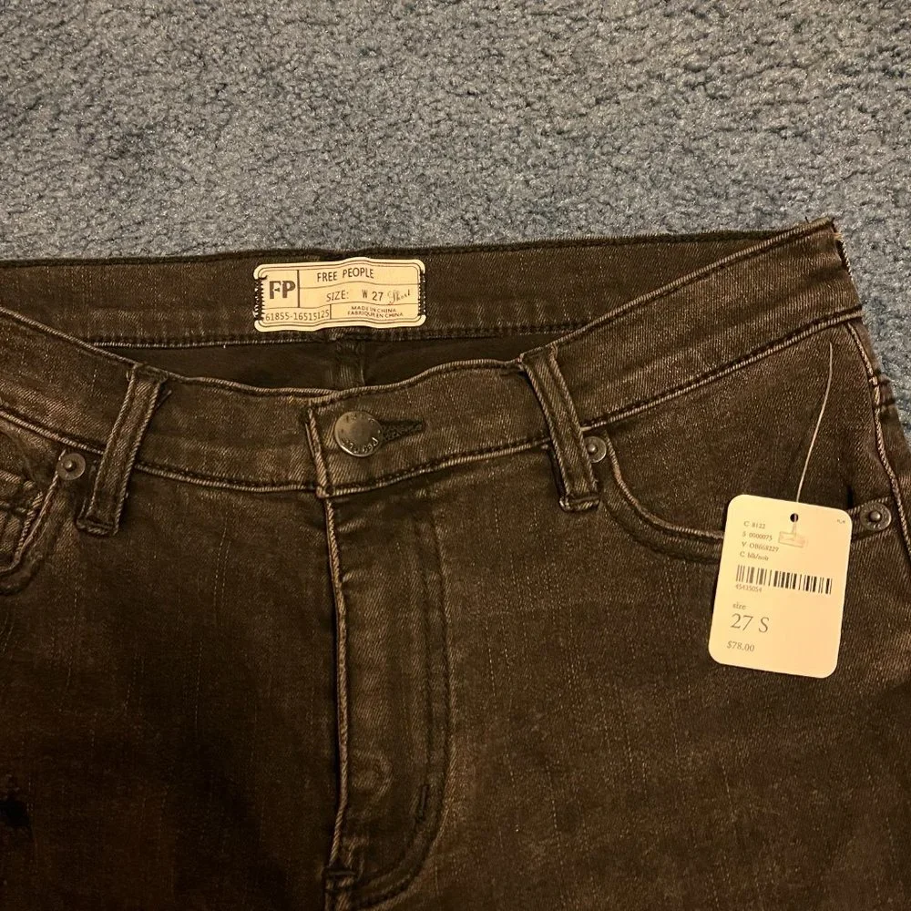 Free People Great Heights Frayed Skinny Ripped Faded Black Jeans Size 27